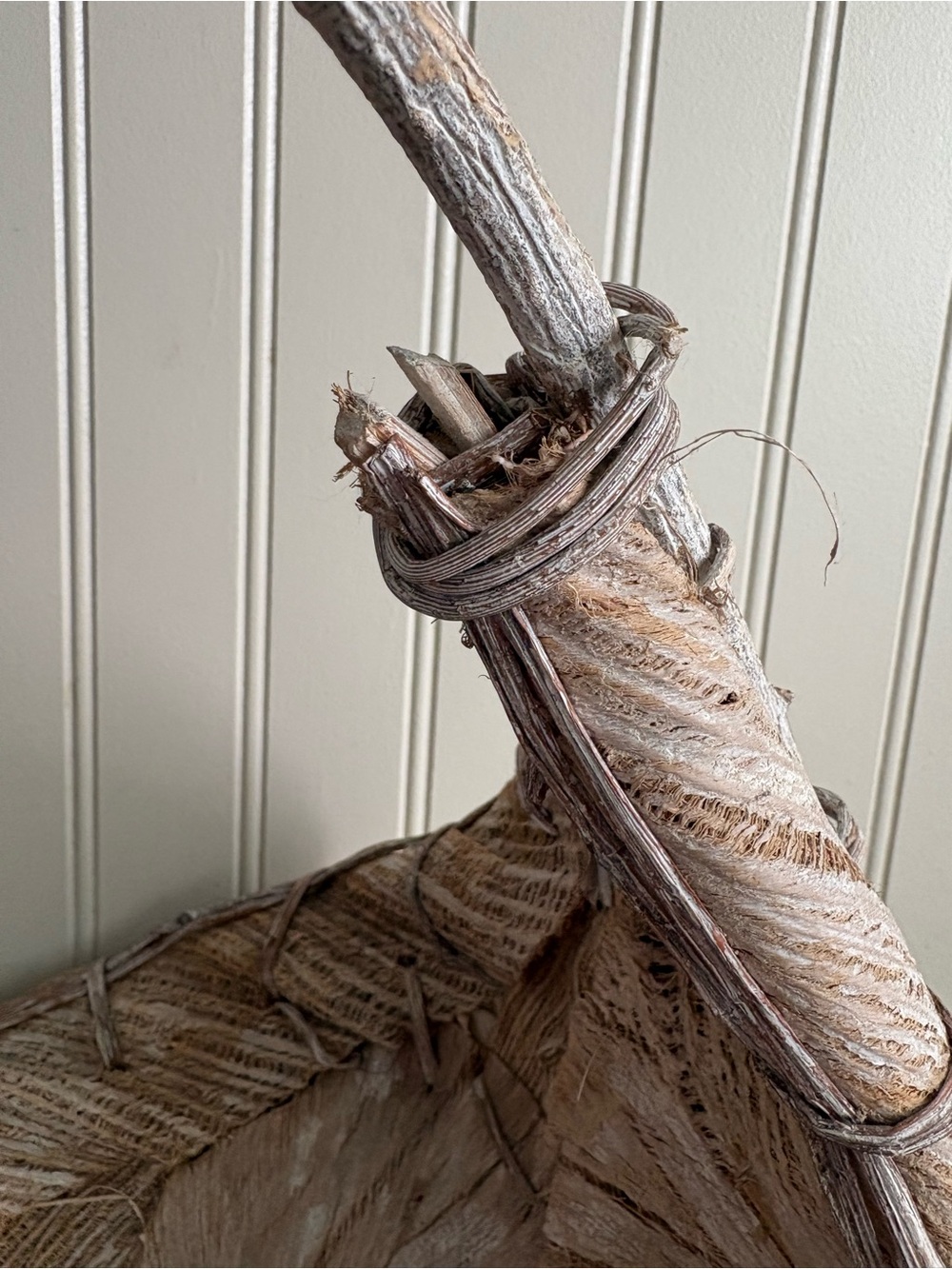 Primitive Palm Husk & Bent Twig Handmade Harvest Basket Rustic Vintage VTG Fiber - Picture 5 of 14